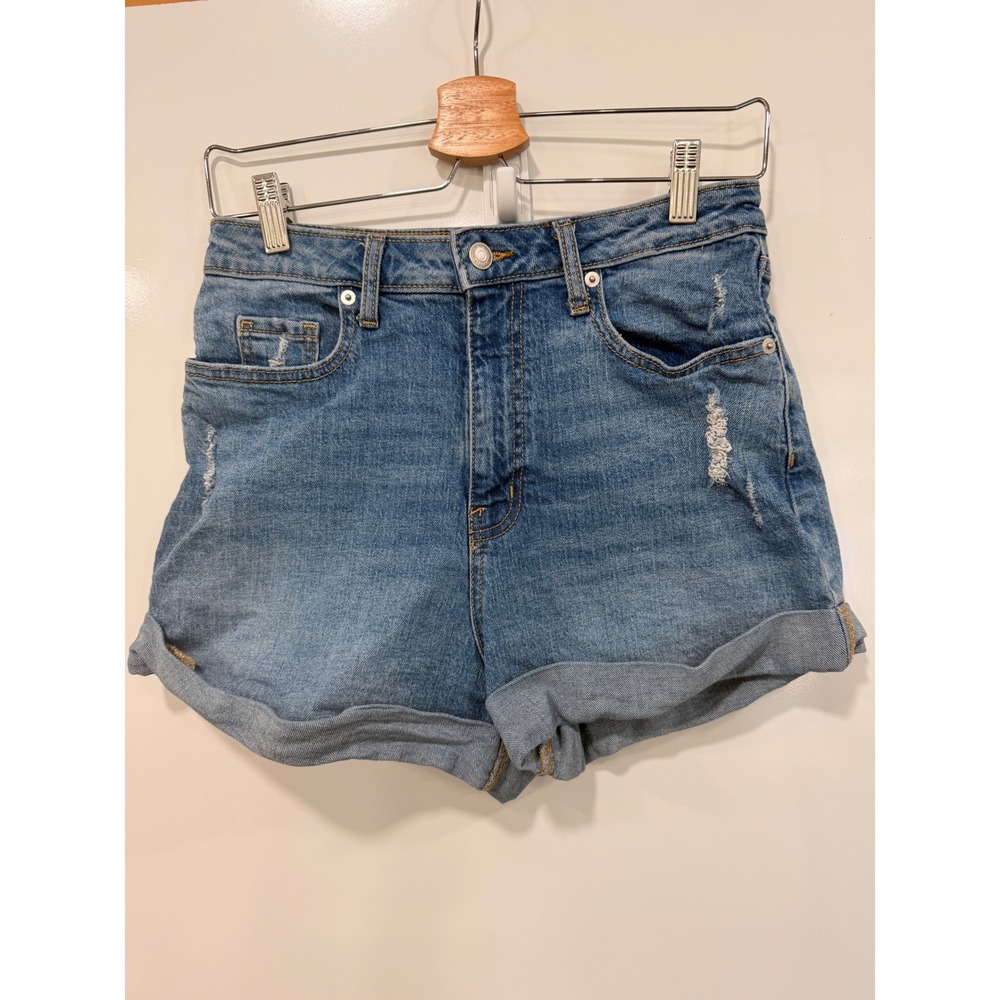 Wild Fable Womens Super High-Rise Rolled Cuff Distressed Denim Shorts Blue Sz 4